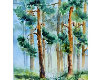 Pine Bäume Malerei Landschaft Original Kunst 16 ”x 12” Wildtier Kunstwerk Baum Wand Kunst Gemälde von Rodionova TRartGALLERY