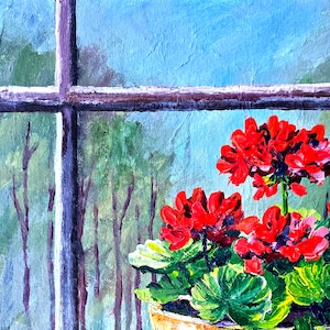 Geranium Painting Floral Original Art 12”x9” Flower Artwork geranium Wall Art Painting by Rodionova TRartGALLERY