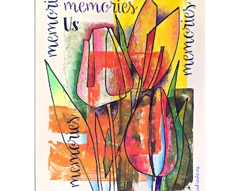Tulipani rossi Dipinto astratto Arte originale Poster Memoria floreale Fiori Opera acrilica su carta 16,5x11,5" di Rodionova TRartGALLERY