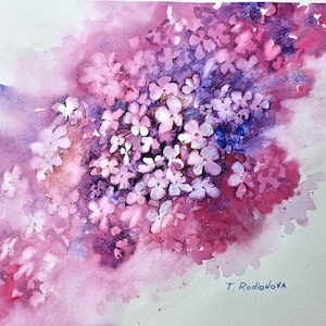 Abstract Lilac Painting Floral Original Art Size 11&quot;x15&quot; Flower Artwork Lilac Watercolor Painting by Rodionova TRartGALLERY