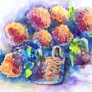 Hortensie Malerei Floral Originale Kunst auf Papier 18 &quot;x 24&quot; Blumen Kunstwerk Hortensie Stillleben Gemälde von Rodionova TRartGALLERY