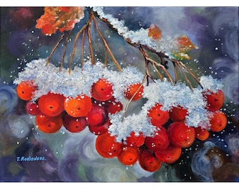Winter Landscape Original Art 12”x16” Snow Artwork Nautical Snowfall Painting by Rodionova TRartGALLERY