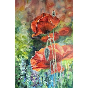 Poppies Original painting Floral painting Original art Acrylic painting on Canvas 36&quot;x24&quot; Art by Rodionova TRartGALLERY