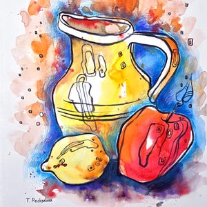 Natura morta Dipinto Frutta Arte originale Opera d'arte colorata 15" x 11,5" Natura morta Arte murale Dipinto di Rodionova TRartGALLERY