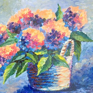 Hydrangea Painting Floral Original Art 12”x16&quot; Flower Artwork Hydrangea Wall Art Painting by Rodionova TRartGALLERY