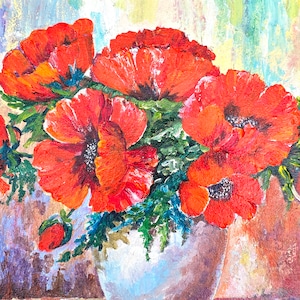Poppies Painting Floral Original 14x18” Flowers Artwork California poppies Wall ART Painting on Stretched canvas by Rodionova TRartGALLERY