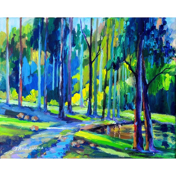 Abstract Forest Painting Vermont Original Art 11”x14" Sunny Landscape Artwork Countryside Wall Art Painting by Rodionova TRartGALLERY