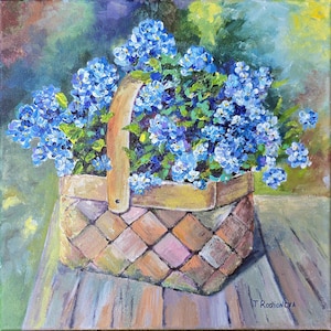 Forget-me-not Painting Floral Original Art 12&quot;x12&quot; Flower Artwork Wall Art Painting by Rodionova TRartGALLERY
