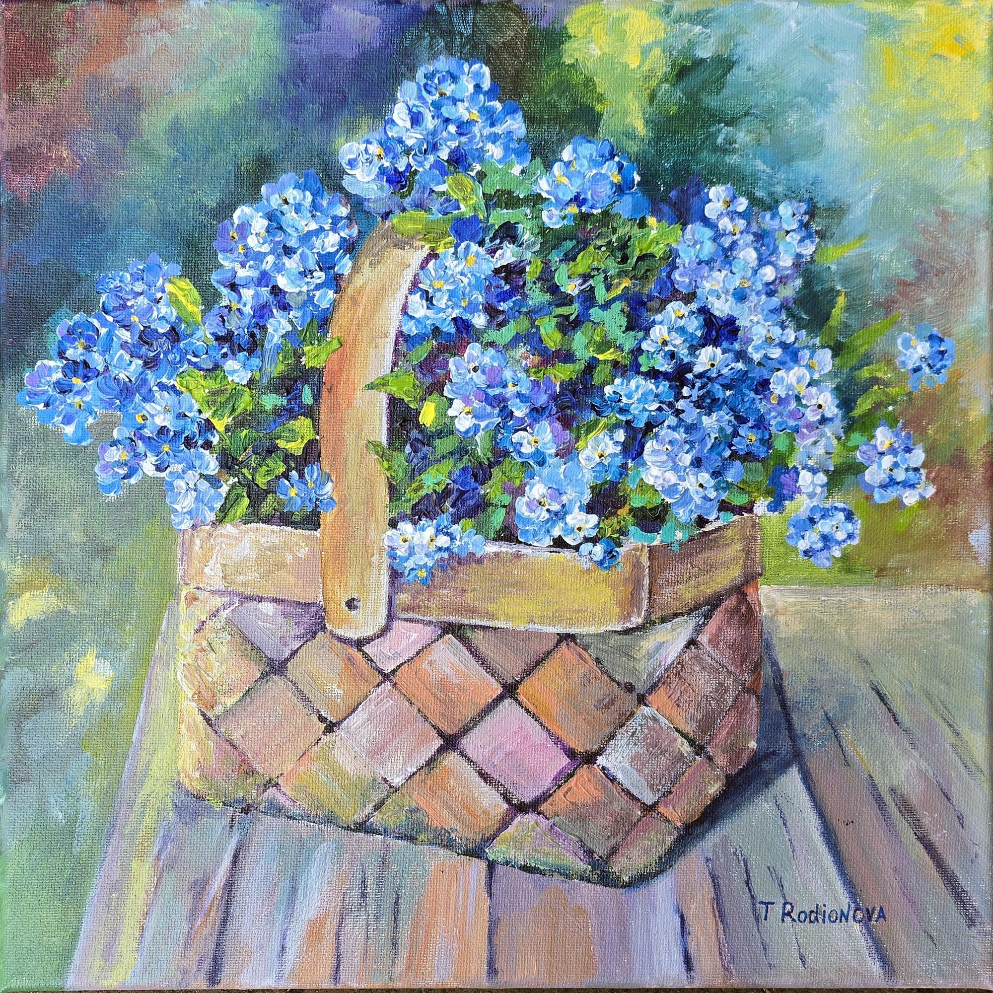 Forget-me-not Painting Floral Original Art 12"x12" Flower Artwork Wall Art Painting by Rodionova TRartGALLERY