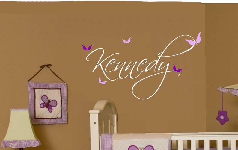 Butterfly Name Baby Girl Wall Decal Nursery Decor Vinyl Sticker Girls Bedroom Wall Decal Name Vinyl Lettering Script Name Baby Shower Gift