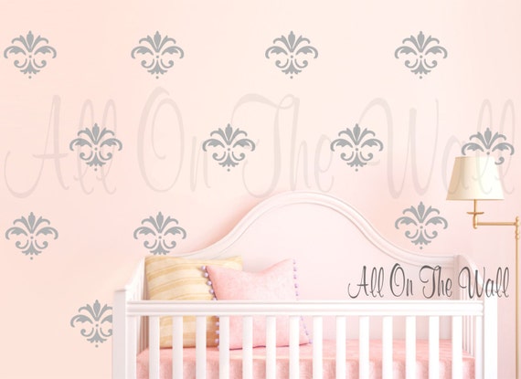 Damask Wall Decal Baby Girl Nursery Decals Damask Decor Fleur De Lis Decals Master Bedroom Decor Wall Decal Wall Sticker Damask Pattern Art