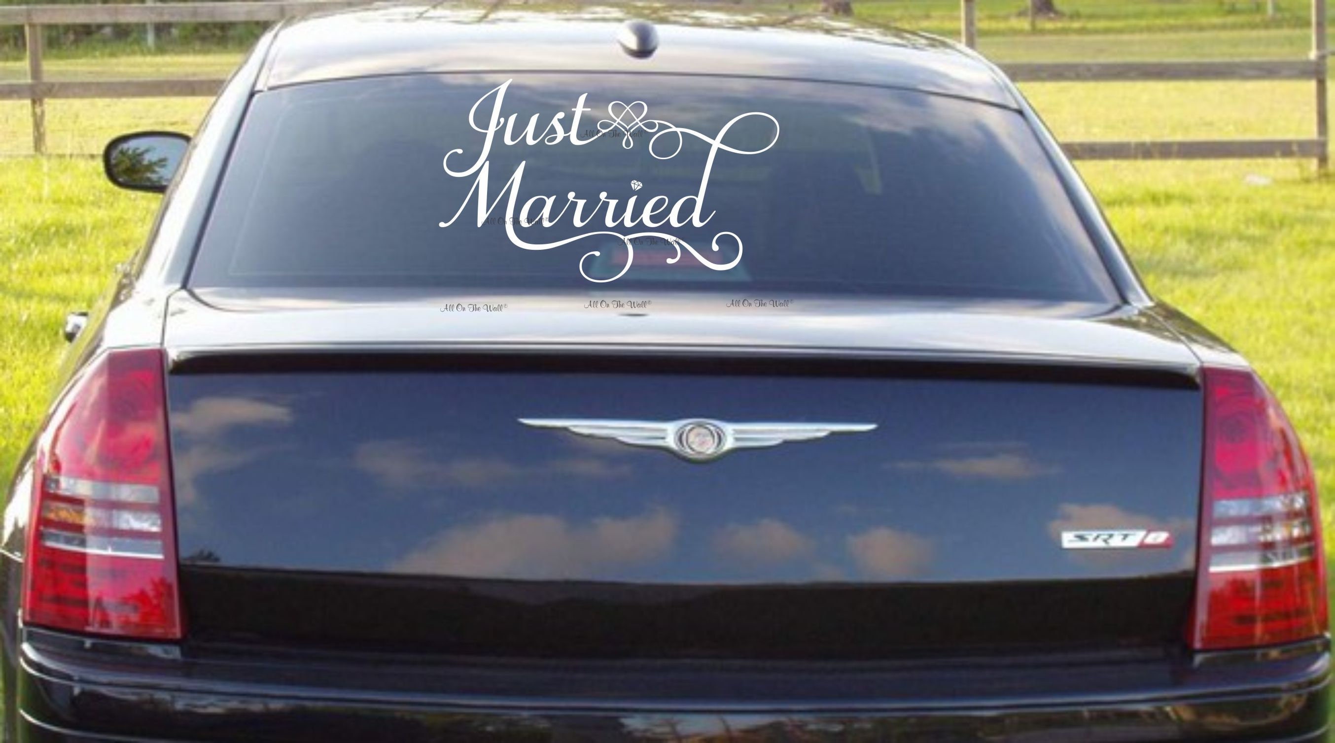 Just Married Window Decal Heart And Diamond Vinyl Wedding Etsy