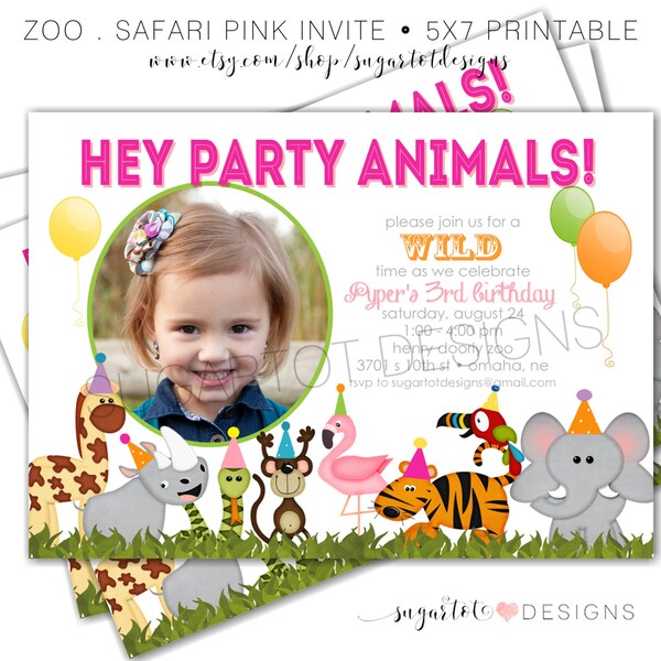Zoo Birthday Party Invitation, Safari Invitation, Jungle Themed Invite, Wild Animal, Bright Colored Zoo Birthday Invite - PRINTABLE