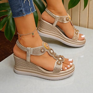Gold Wedge Sandals - Etsy UK Gold Wedge Sandals - Etsy UK