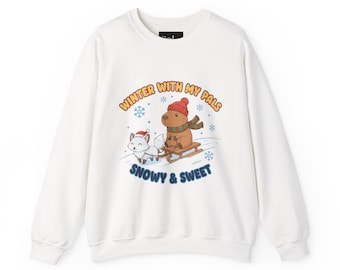 Cute Winter With My Pals sled capybara sweatshirt | Snowy & Sweet winter crewneck