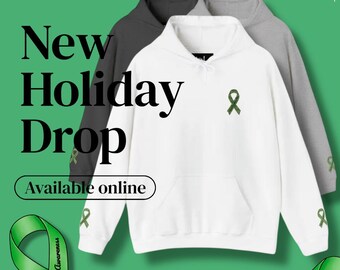 Support Mental Health with Our Hoodie | Green Ribbon Embroidery | Available in White, Sport Grey, Dark Heather