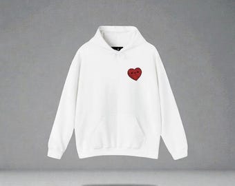 Cute Heart Face Embroidery Hoodie | Valentine Love Design