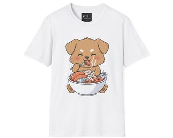 Cute Puppy Eating Ramen T-Shirt | Cute Dog Bowl Noodles Illustration
