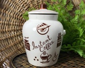 Sale Vintage Ceramic Instant Coffee Jar with Cork Stopper Lid Instant Coffee Container JAPAN