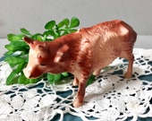 Vintage Hard Plastic Brown Cow Farm Animal Nativity Manger Animal Figurine Collectible Mid Century