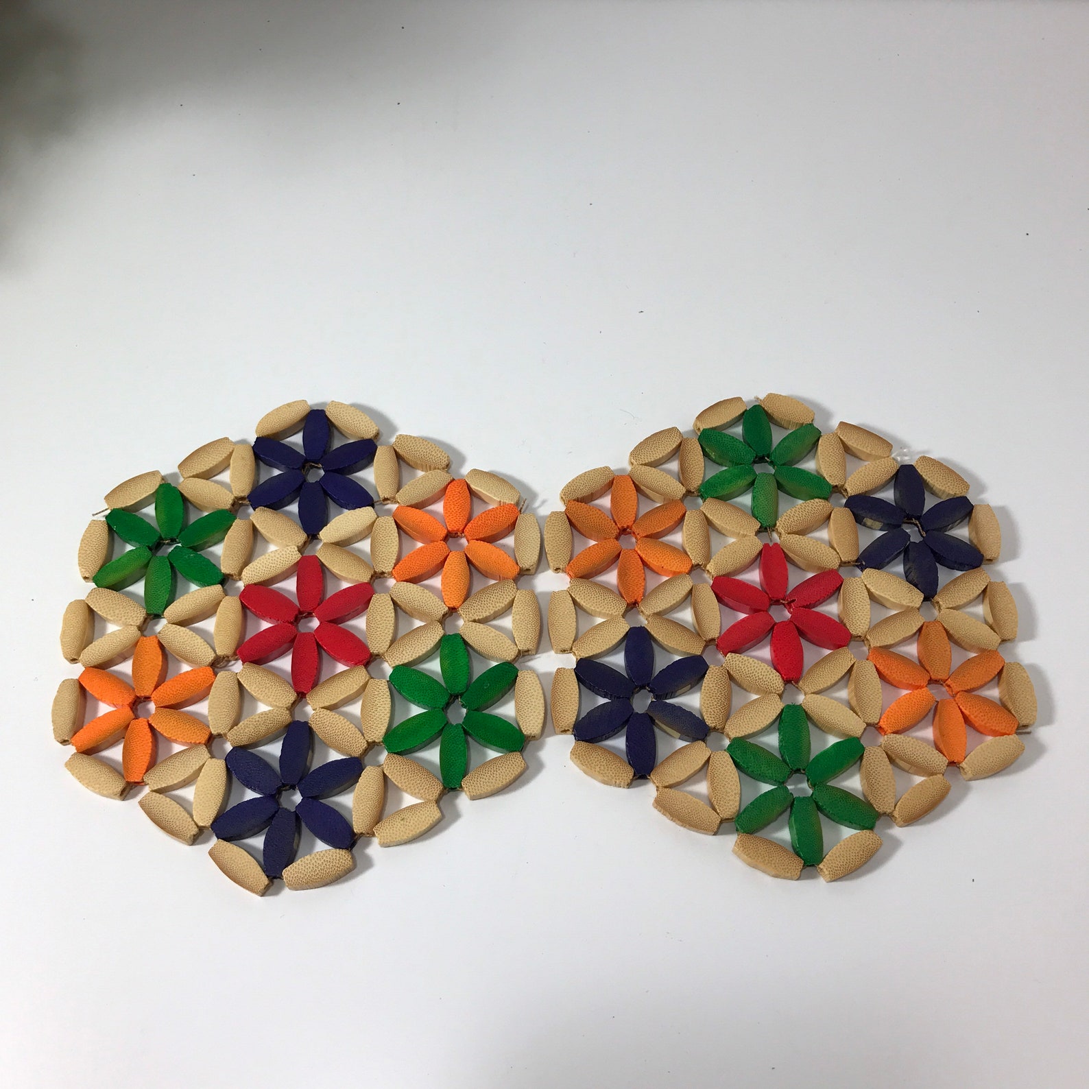 Set of Colorful Trivets Wood Bead Trivets Natural Red Etsy