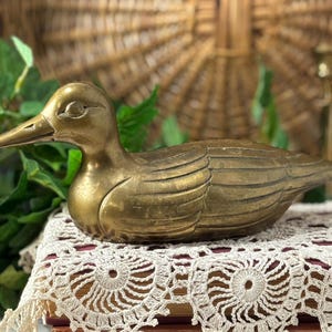 Vintage Large Brass Duck Figurine Mallard Duck Sculpture Etched Duck Mallard 4&quot; MCM Brass Foul Figurine Hunter Mancave Decor Cottagecore