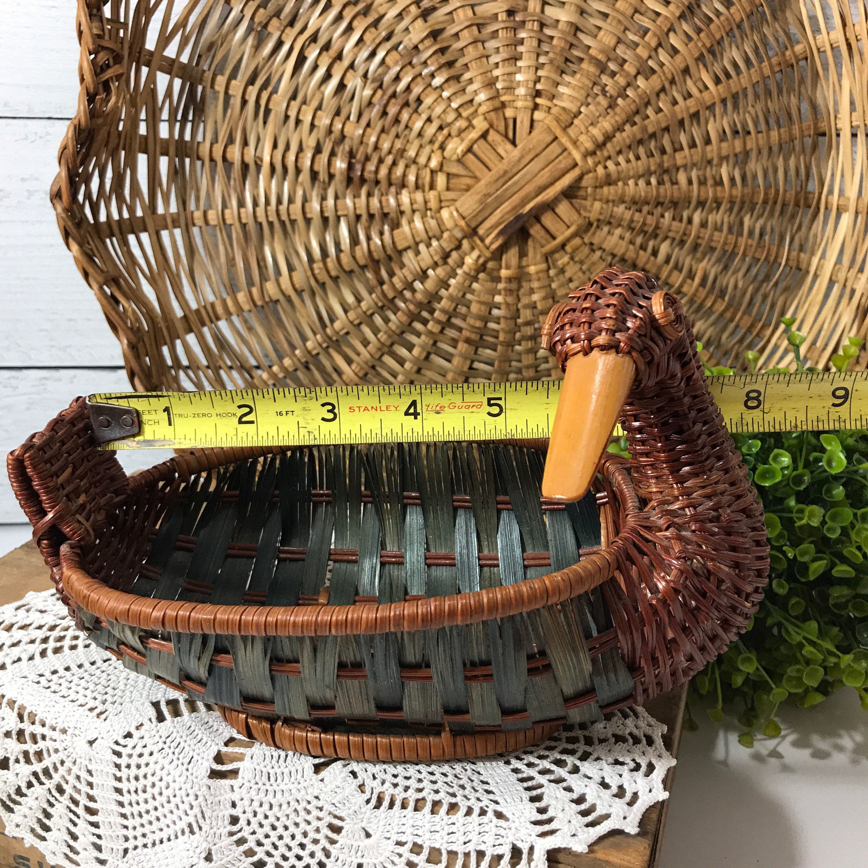 Vintage Wicker Duck Shaped Basket with Wooden Beak Planter Etsy