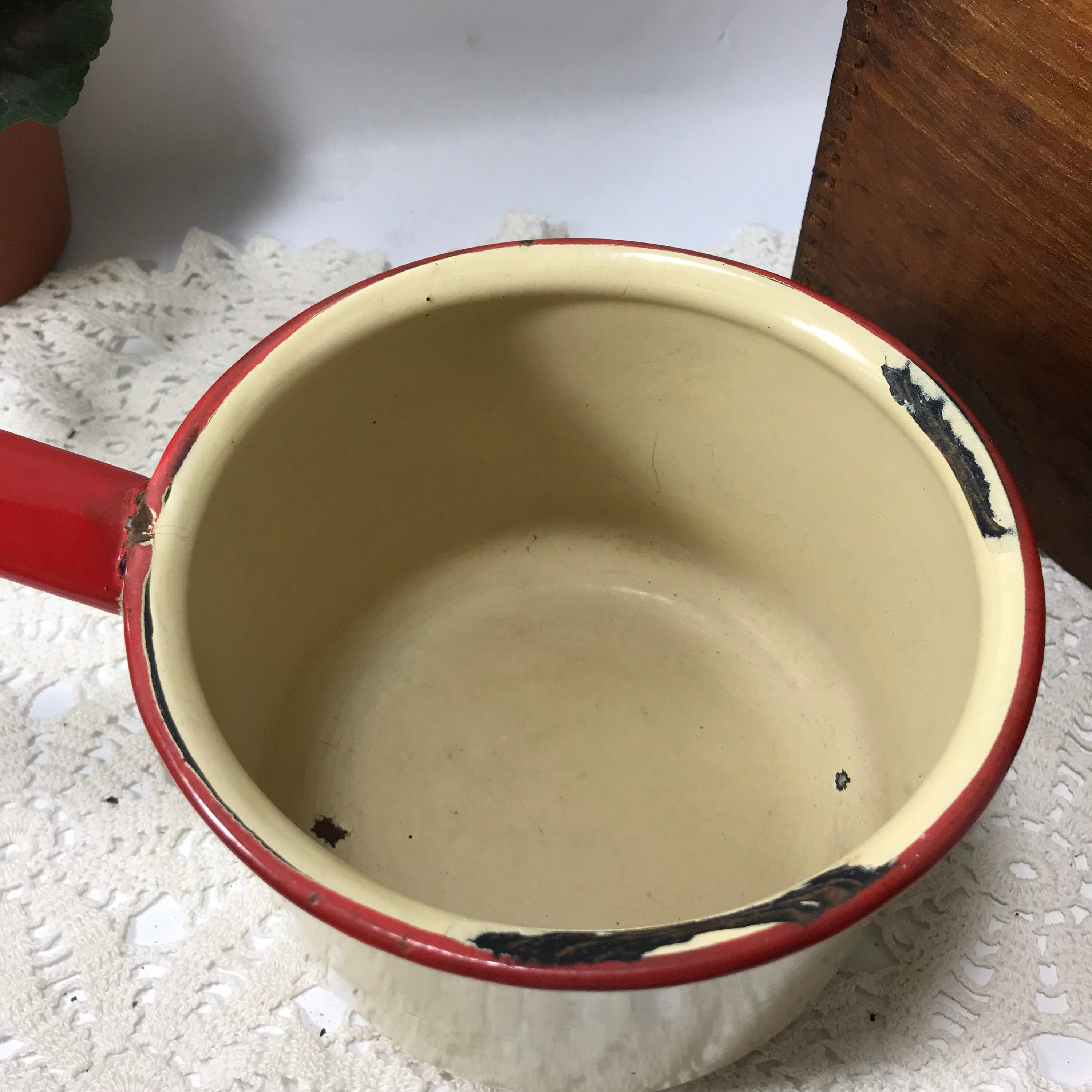Vintage Enamel Pot Red Trim Enamelware Saucepan Original Etsy Norway