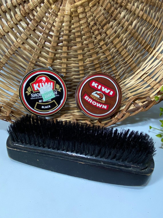 Vintage Shoe Brush and Two Vintage Kiwi Polish Tin