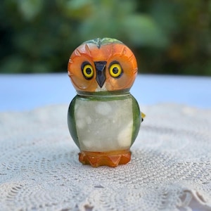 Vintage Owl Figurine Gufo Piccolo Owl Genuine Alabaster Painted by Ducceschi Italy Paperweight Decorative Accent Keeper of Sacred Knowledge