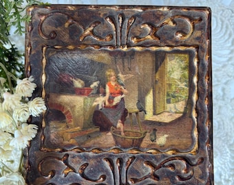 Antique Florentine Gesso Box: Rustic Italian Wood Hinged Trinket Box
