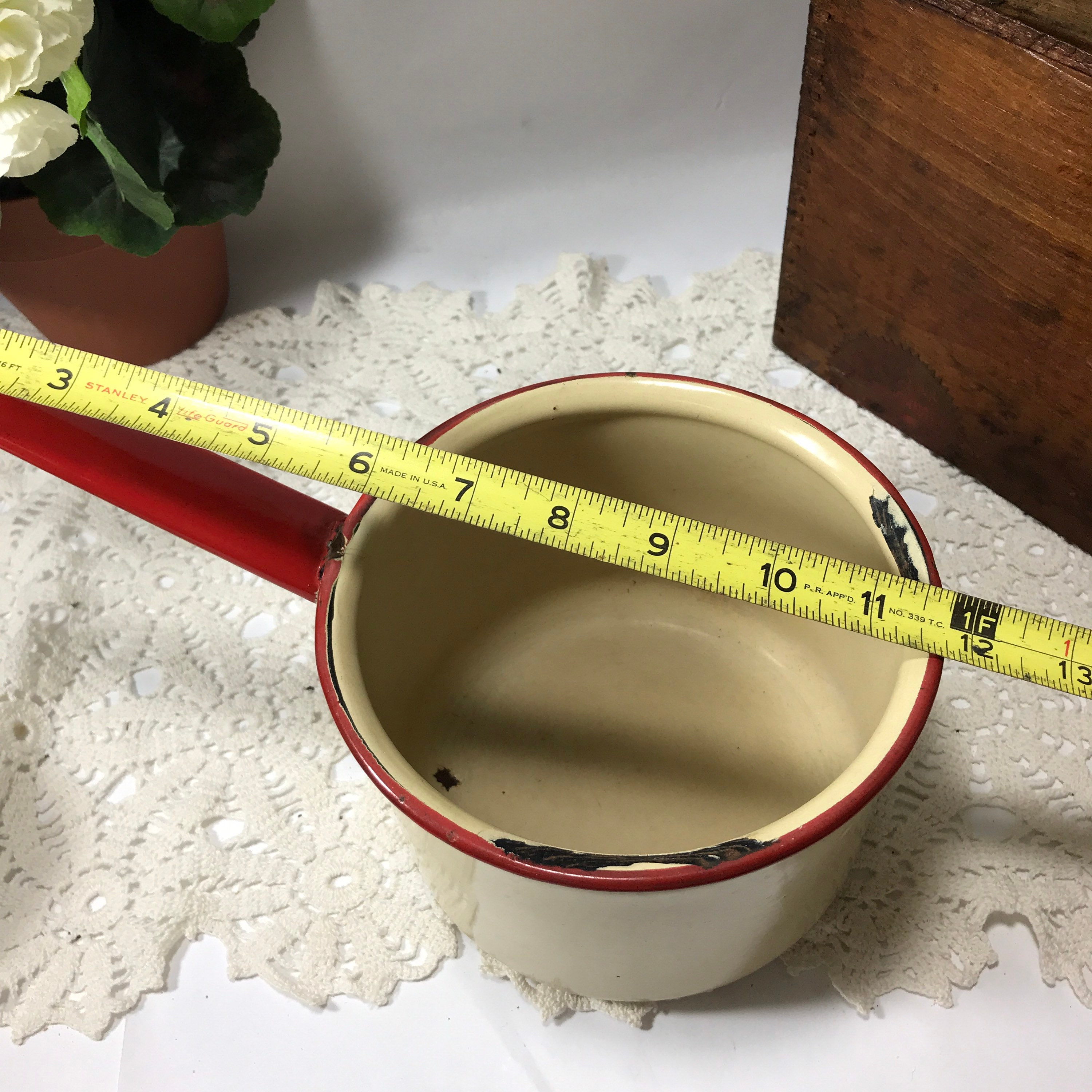 Vintage Enamel Pot Red Trim Enamelware Saucepan Original Etsy Norway