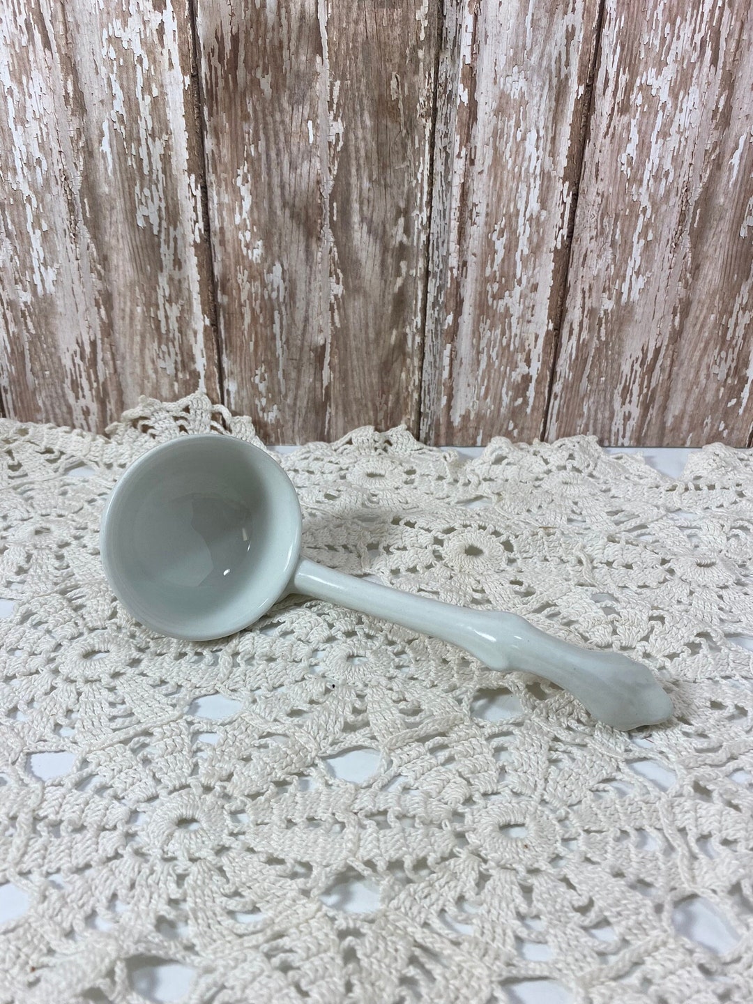 White Ironstone Ladle for Sauces Gravies Soup Bowls Small Vintage