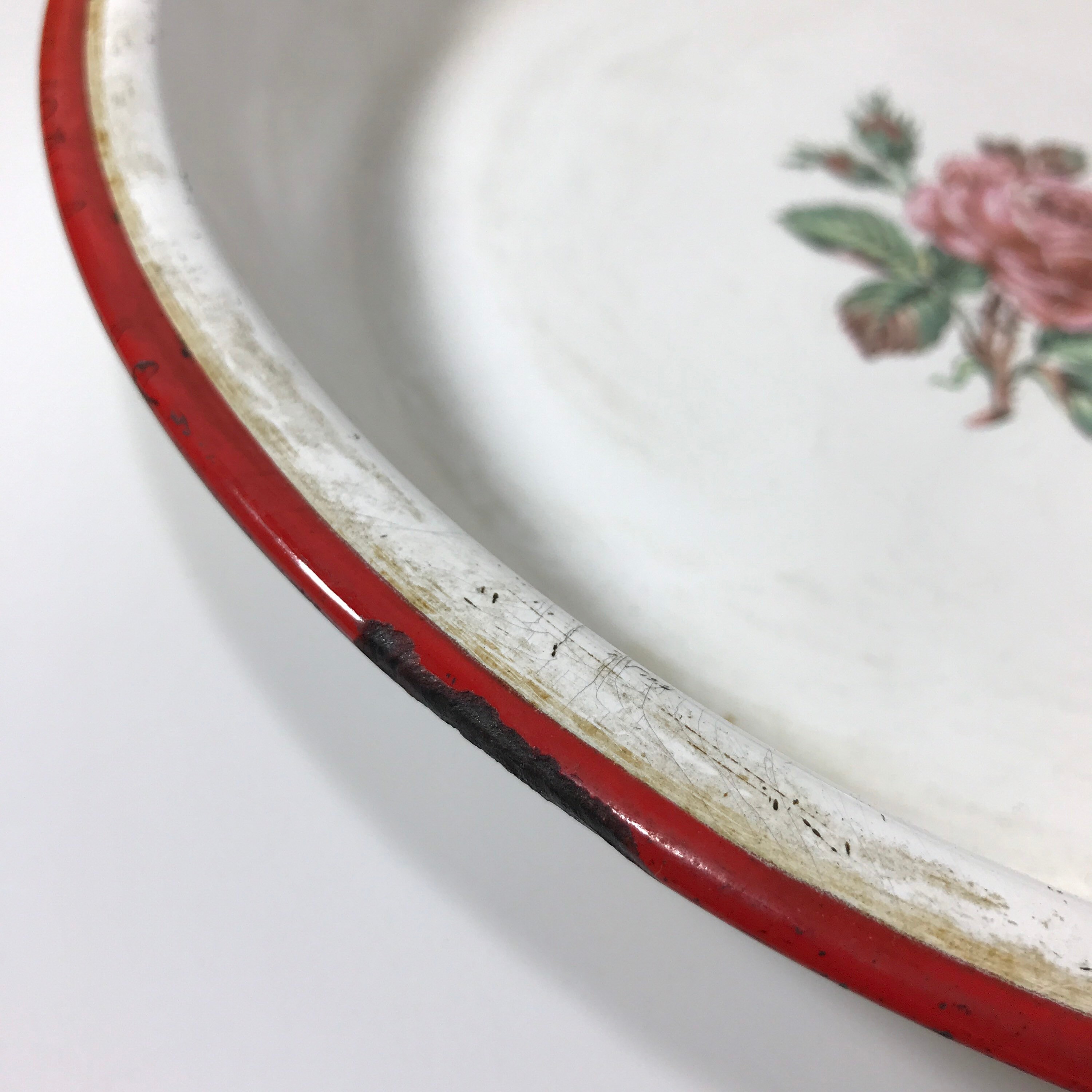 Vintage Enamelware Pie Plate White Enamelware with Rose in Etsy