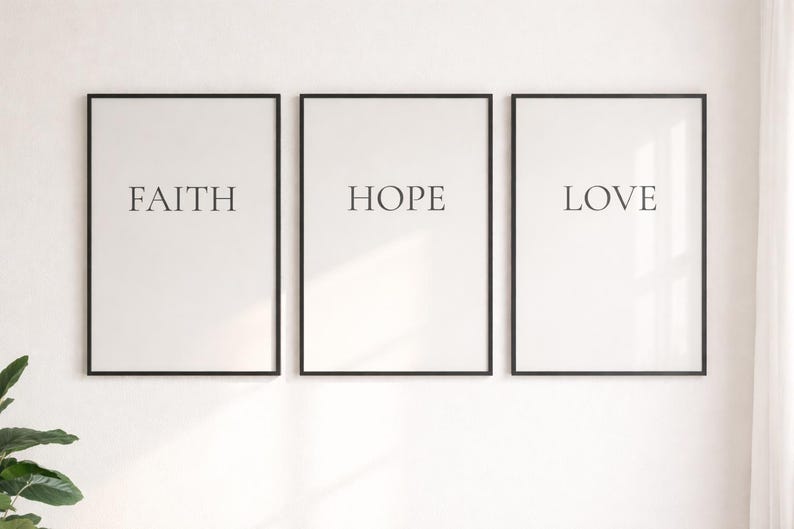 Faith Hope Love Wall Art Set of 3, Christian Bible Verse Printable ...