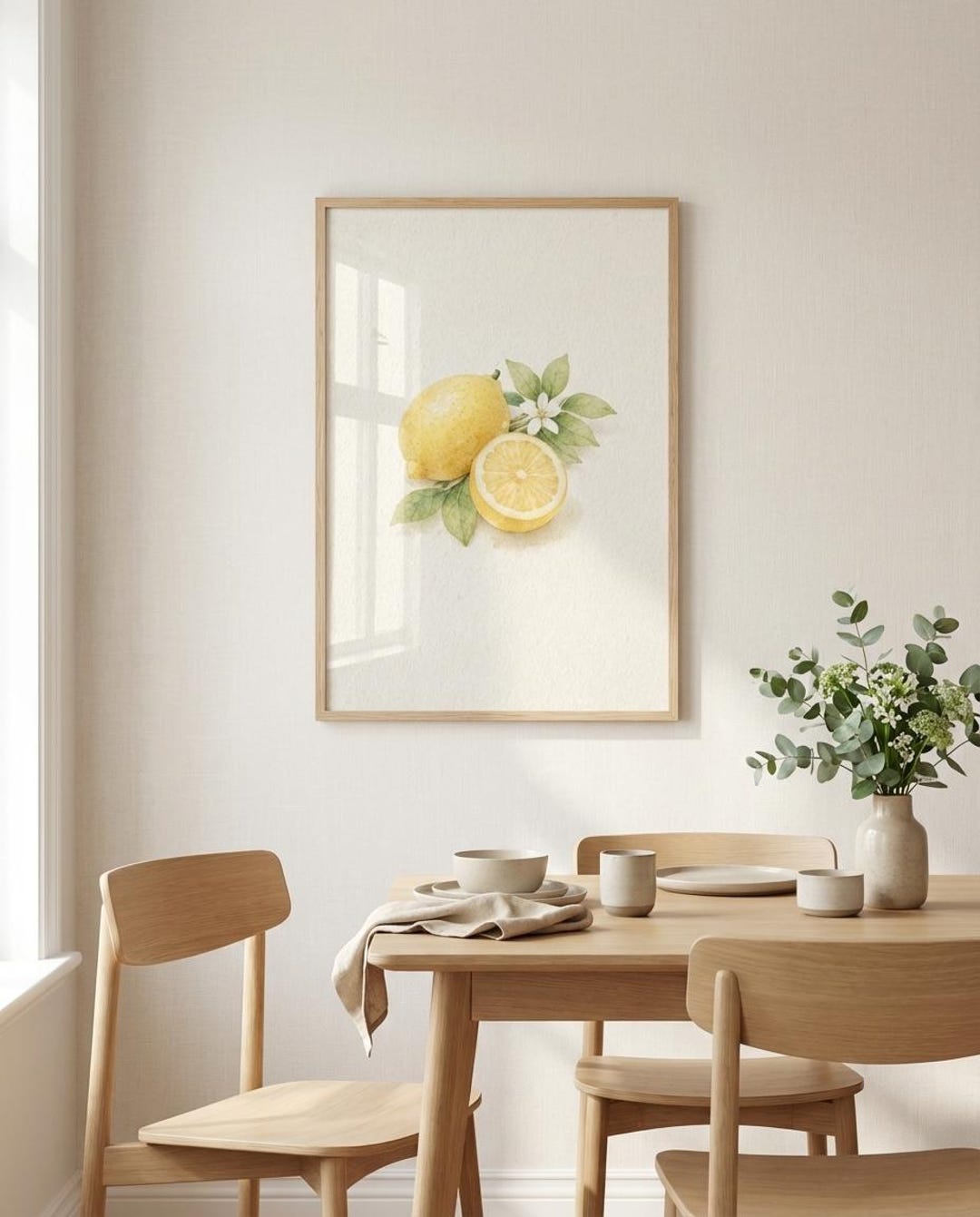Vintage Lemon Botanical Print, Scandinavian Minimal Wall Art, Neutral ...