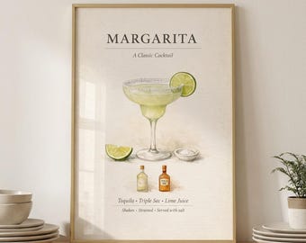 Margarita Cocktail Print, Minimalist Bar Art, Scandinavian Kitchen Decor (Digital Download)