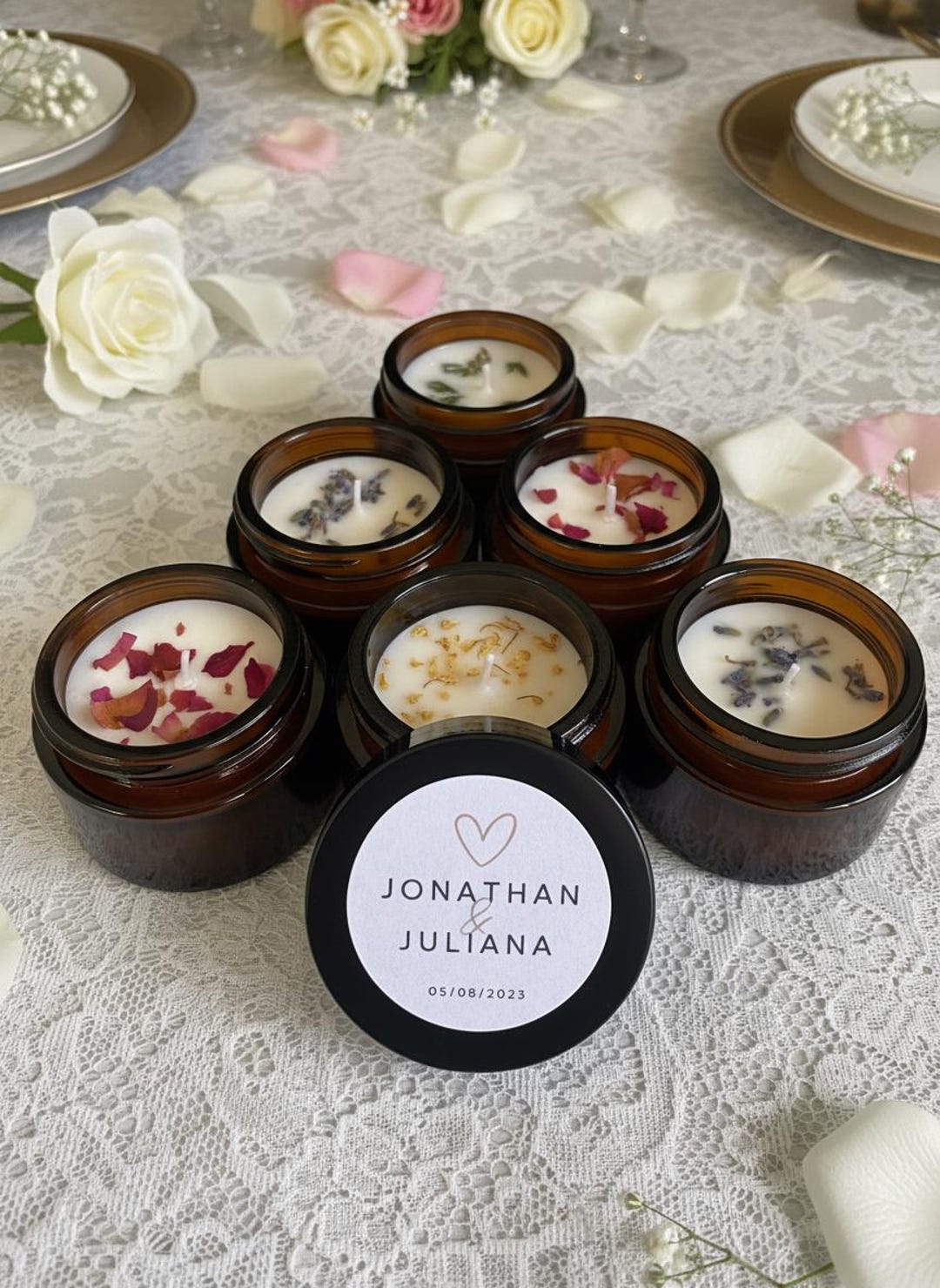 Personalized Wedding Candle Favors | Set of 10 & up | 1 Oz Amber Jar - Etsy
