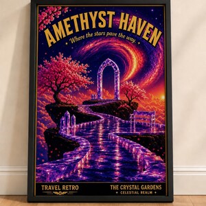 Amethyst Haven Poster, AI Generated Wall Art, Purple Crystal Aesthetic Print, Spiritual Home Decor, Modern Abstract Gemstone Wall Hanging