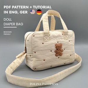Patrón de costura para bolso de pañales para muñecas: PDF con instrucciones ilustradas paso a paso (inglés y alemán)