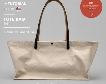 Patrón de costura en PDF para bolso de mano / Patrón para bolso grande de lona / Bolso de compras DIY / Descarga instantánea / Patrón de costura ideal para principiantes