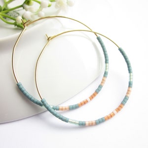 Stainless steel hoop earrings delicate with Miykuki beads image 2