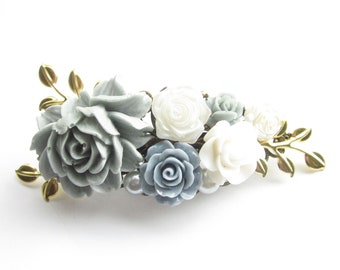 light blue white hair clip in vintage style