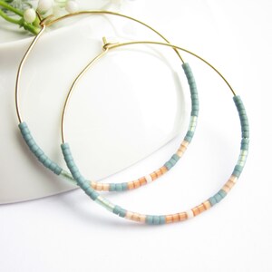 Stainless steel hoop earrings delicate with Miykuki beads image 5