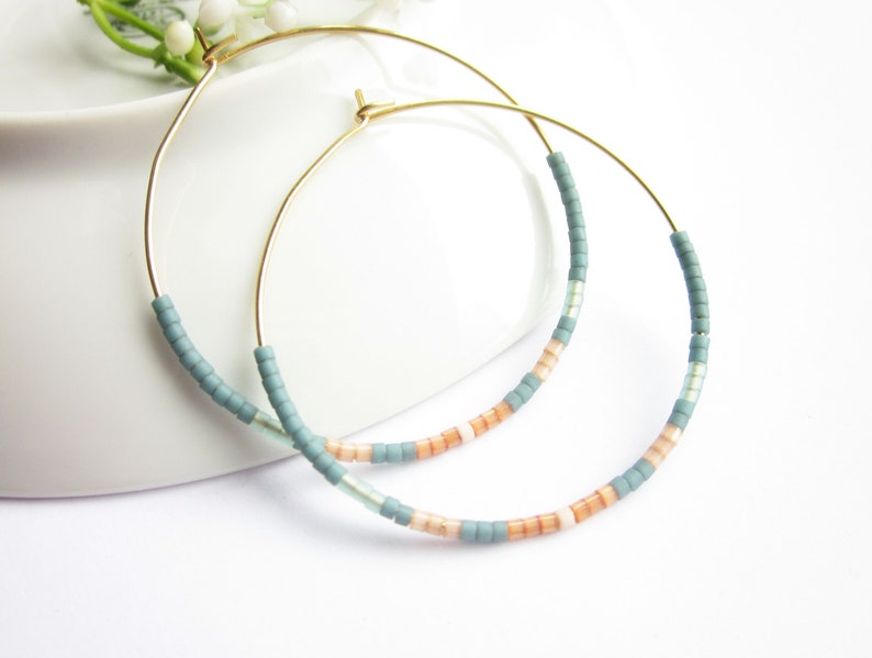 Stainless steel hoop earrings delicate with Miykuki beads image 5