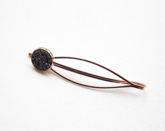 Hair clip, hair clip rose-gold, bobby pin, druzy cabochon black, plain minimalist