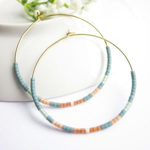 Stainless steel hoop earrings delicate with Miykuki beads image 1