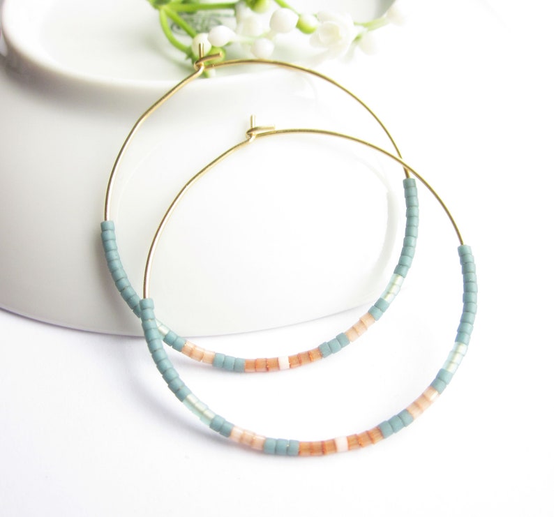 Stainless steel hoop earrings delicate with Miykuki beads image 9