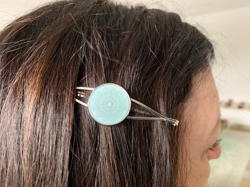 minimalist earth tone hair clip in blue image 6