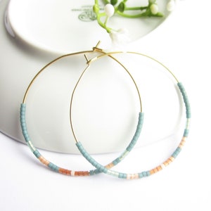 Stainless steel hoop earrings delicate with Miykuki beads image 6